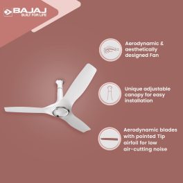 Baja Adonis 1200MM, 48 Inch Ceiling Fan with Aerodynamically Designed Blades, 340 RPM and 1 Star Rating, White/Silver