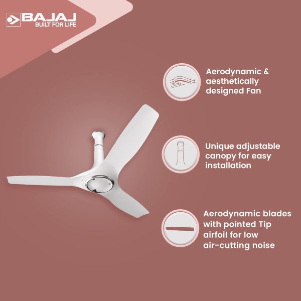 Baja Adonis 1200MM, 48 Inch Ceiling Fan with Aerodynamically Designed Blades, 340 RPM and 1 Star Rating, White/Silver