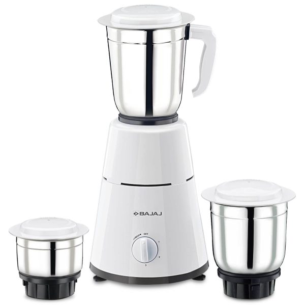 Bajaj GX 500, Powerful 500 Watt 3 Jar Mixer Grinder with Multi tasking Blade, White