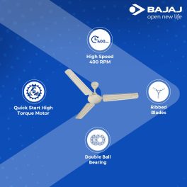 Bajaj Edge HS Neo 1200MM, 48 Inch High Speed Ceiling Fan with 100% Copper Motor, Rust Proof Body and 1 Star Rating, Bianco