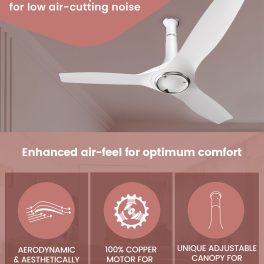 Baja Adonis 1200MM, 48 Inch Ceiling Fan with Aerodynamically Designed Blades, 340 RPM and 1 Star Rating, White/Silver
