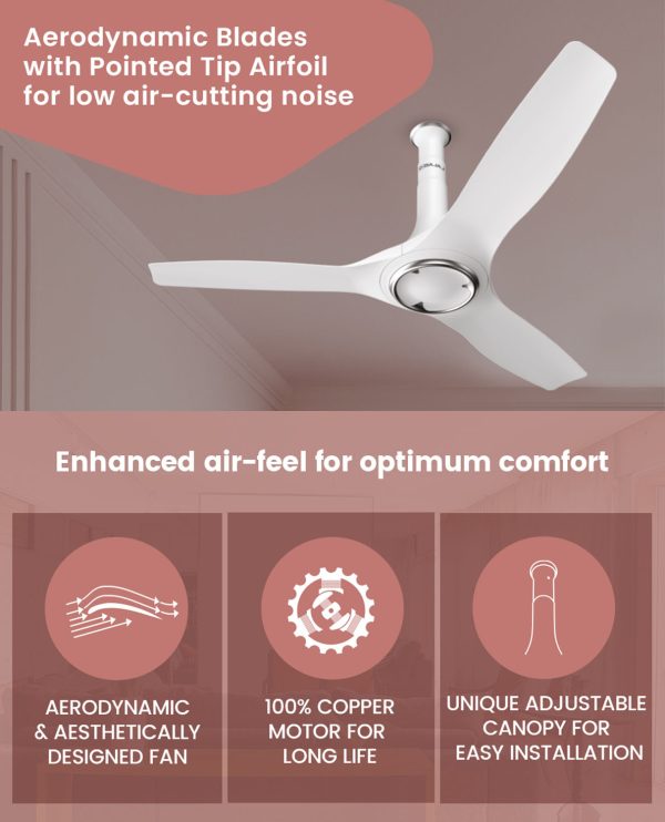 Baja Adonis 1200MM, 48 Inch Ceiling Fan with Aerodynamically Designed Blades, 340 RPM and 1 Star Rating, White/Silver