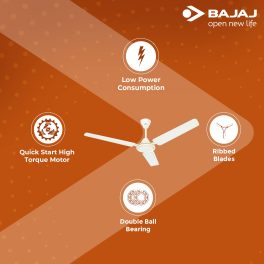 Bajaj Edge HS Neo 1200MM, 48 Inch High Speed Ceiling Fan with 100% Copper Motor, Rust Proof Body and 1 Star Rating, Opal White