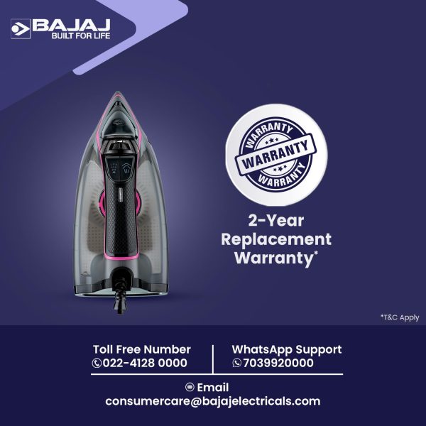 Bajaj MX35N, 2000 Watt Steam Iron with Steam Burst and Non Stick Coated SolePlate, Black)