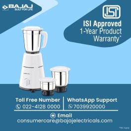 Bajaj GX 500, Powerful 500 Watt 3 Jar Mixer Grinder with Multi tasking Blade, White