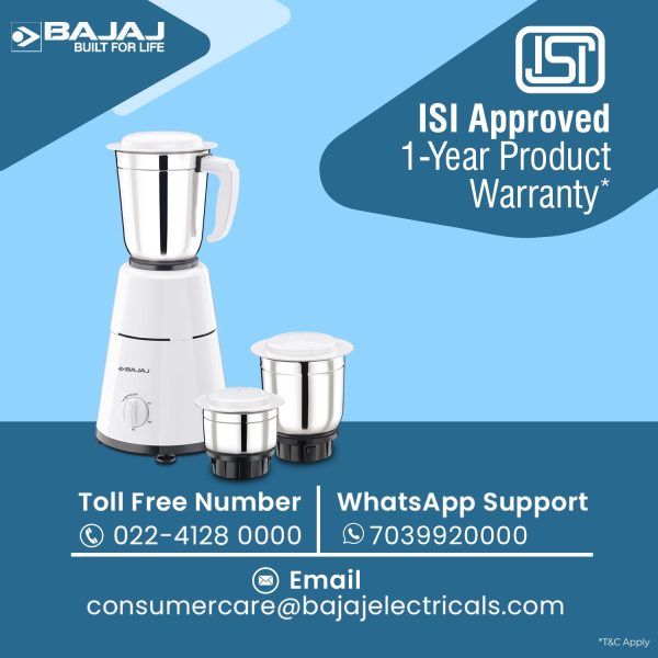 Bajaj GX 500, Powerful 500 Watt 3 Jar Mixer Grinder with Multi tasking Blade, White