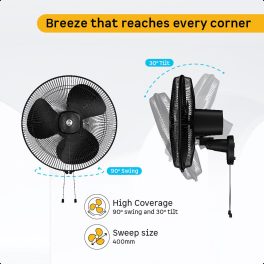 Atomberg Wall Fan (Renesa 400MM, Midnight black)