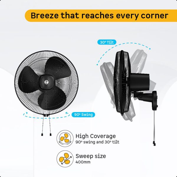 Atomberg Wall Fan (Renesa 400MM, Midnight black)