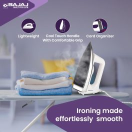 Bajaj Popular Plus Dry Iron, 750 Watts Dry Iron with Advance Soleplate and Anti Bacterial Coating, White
