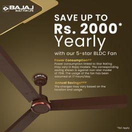 Bajaj Classico 1200MM, 48 Inch Ceiling Fan with BLDC Motor, 5 Star rating, 360 RPM and Corrosion Resistant Body, Red Walnut