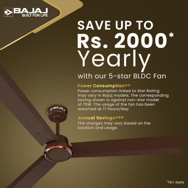 Bajaj Classico 1200MM, 48 Inch Ceiling Fan with BLDC Motor, 5 Star rating, 360 RPM and Corrosion Resistant Body, Red Walnut