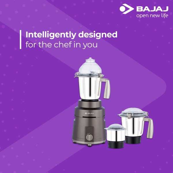 Bajaj Herculo,1000 Watt 3 Jar Mixer Grinder with Lid Locking, Nutri Pro Feature and Multi Function Blades, Coffee Brown