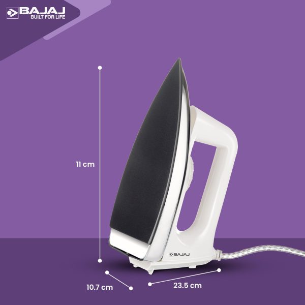 Bajaj Popular Plus Dry Iron, 750 Watts Dry Iron with Advance Soleplate and Anti Bacterial Coating, White