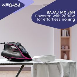 Bajaj MX35N, 2000 Watt Steam Iron with Steam Burst and Non Stick Coated SolePlate, Black)