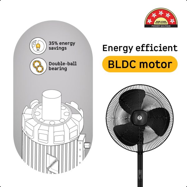 Atomberg Renesa 400, 16 Inch BLDC Pedestal Fan with LED Light, Remote for Oscillation With Timer, Digital Display, Black