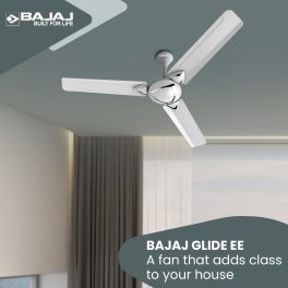 Bajaj Glide 1200MM, 48 Inch Ceiling Fan with 100% Copper Motor, High Speed 340RPM and 1 Star Rating, Snowy White