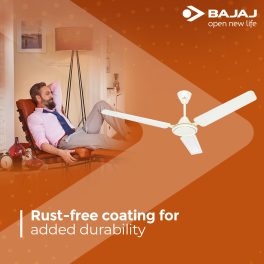 Bajaj Edge HS Neo 1200MM, 48 Inch High Speed Ceiling Fan with 100% Copper Motor, Rust Proof Body and 1 Star Rating, Opal White