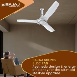Baja Adonis 1200MM, 48 Inch Ceiling Fan with Aerodynamically Designed Blades, 340 RPM and 1 Star Rating, White/Silver