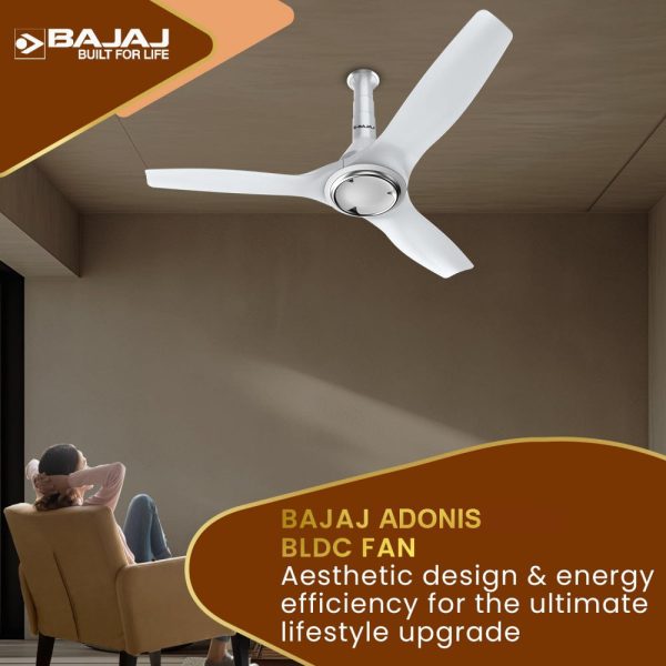 Baja Adonis 1200MM, 48 Inch Ceiling Fan with Aerodynamically Designed Blades, 340 RPM and 1 Star Rating, White/Silver