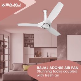 Baja Adonis 1200MM, 48 Inch Ceiling Fan with Aerodynamically Designed Blades, 340 RPM and 1 Star Rating, White/Silver