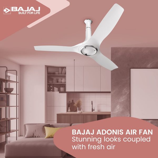 Baja Adonis 1200MM, 48 Inch Ceiling Fan with Aerodynamically Designed Blades, 340 RPM and 1 Star Rating, White/Silver