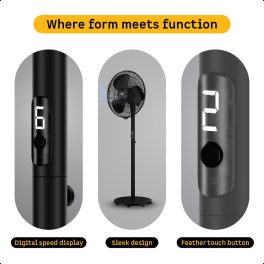 Atomberg Renesa 400, 16 Inch BLDC Pedestal Fan with LED Light, Remote for Oscillation With Timer, Digital Display, Black