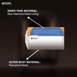 AO Smith Elegance 25, 25 Litre Storage Water Heater with Blue Diamond Glass and Glass Coated Incoloy heating element, White