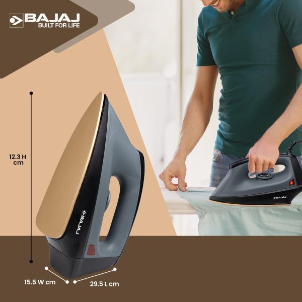 Bajaj Herculo Iron, 1100 Watts Heavy Weight Dry Iron with Anti Bacterial and Non Stick Coating, Grey