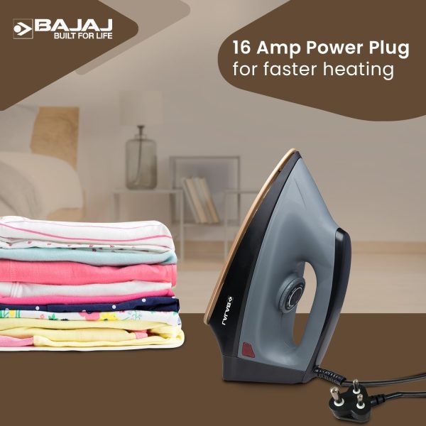 Bajaj Herculo Iron, 1100 Watts Heavy Weight Dry Iron with Anti Bacterial and Non Stick Coating, Grey