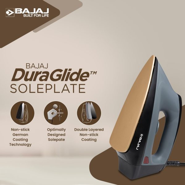 Bajaj Herculo Iron, 1100 Watts Heavy Weight Dry Iron with Anti Bacterial and Non Stick Coating, Grey