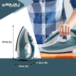 Bajaj MX3N, 1250 Watts Steam Iron with Spray Function, Non Stick & Anti Bacterial Soleplate Coating, Blue