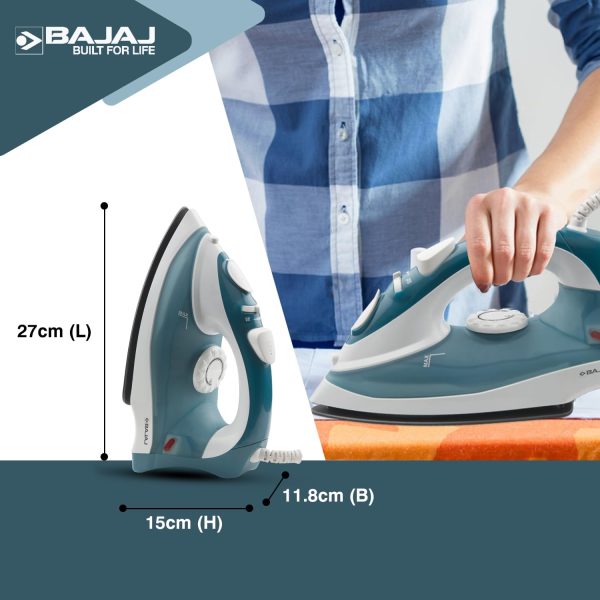 Bajaj MX3N, 1250 Watts Steam Iron with Spray Function, Non Stick & Anti Bacterial Soleplate Coating, Blue