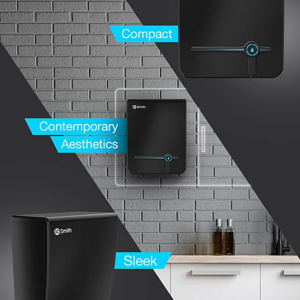 AO Smith Intelli UV, Water Purifier with 5 Stage Purification and Double Protection with 1st Dual Pass UV Chamber, Black