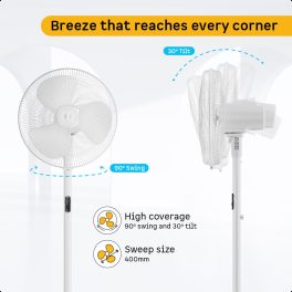 Atomberg Renesa 400, 16 Inch BLDC Pedestal Fan with LED Light, Remote for Oscillation With Timer, Digital Display, Snow White
