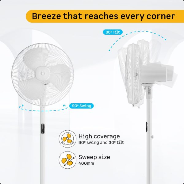 Atomberg Renesa 400, 16 Inch BLDC Pedestal Fan with LED Light, Remote for Oscillation With Timer, Digital Display, Snow White