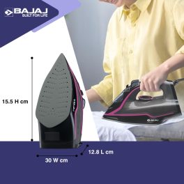 Bajaj MX35N, 2000 Watt Steam Iron with Steam Burst and Non Stick Coated SolePlate, Black)