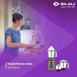 Bajaj Herculo,1000 Watt 3 Jar Mixer Grinder with Lid Locking, Nutri Pro Feature and Multi Function Blades, Coffee Brown