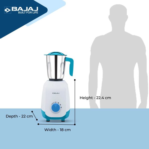 Bajaj Ninja Series Notch, 500 Watt 3 Jar Mixer Grinder with Dura Cut Blades, Blue