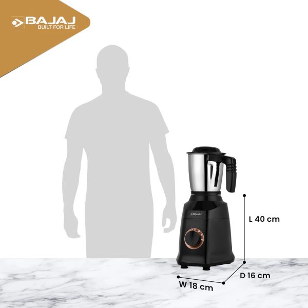 Bajaj MG Finesse, 750 Watt 3 Jar Mixer Grinder with DuraCut Blades, Jar tested as per Milatry Standards and Pulse Mode, Black