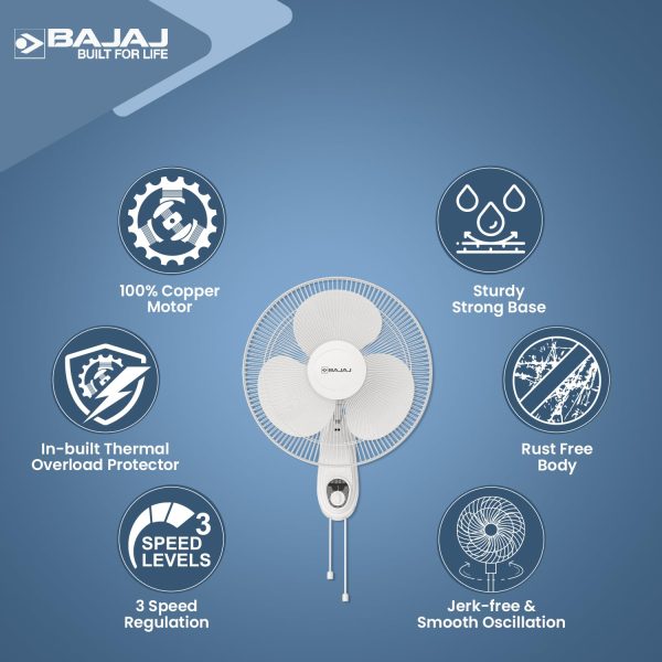 Bajaj Neo Spectrum 400MM, 16 Inch Wall Fan with 100% Copper Motor and Overload Thermal Protector, Grey