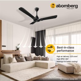 Atomberg Erica 1200, 48 Inch BLDC Ceiling Fan with Remote and Award Winning Design, Midnight Black