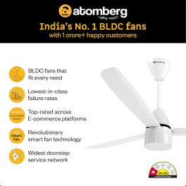 Atomberg Renesa 1200, 48 Inch BLDC Ceiling Fan with Remote Control and LED Indicators, White