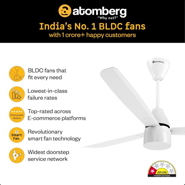 Atomberg Renesa 1200, 48 Inch BLDC Ceiling Fan with Remote Control and LED Indicators, White