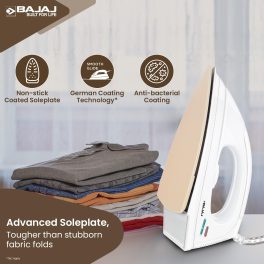 Bajaj DX7, 1000 Watts Dry Iron with Advance Soleplate and 360 Degree Swivel Cord, White