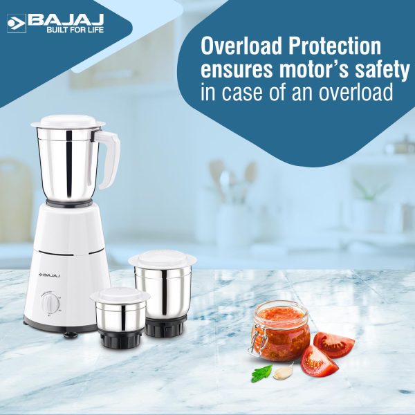 Bajaj GX 500, Powerful 500 Watt 3 Jar Mixer Grinder with Multi tasking Blade, White