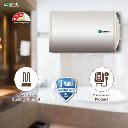 AO Smith Elegance 25, 25 Litre Storage Water Heater with Blue Diamond Glass and Glass Coated Incoloy heating element, White