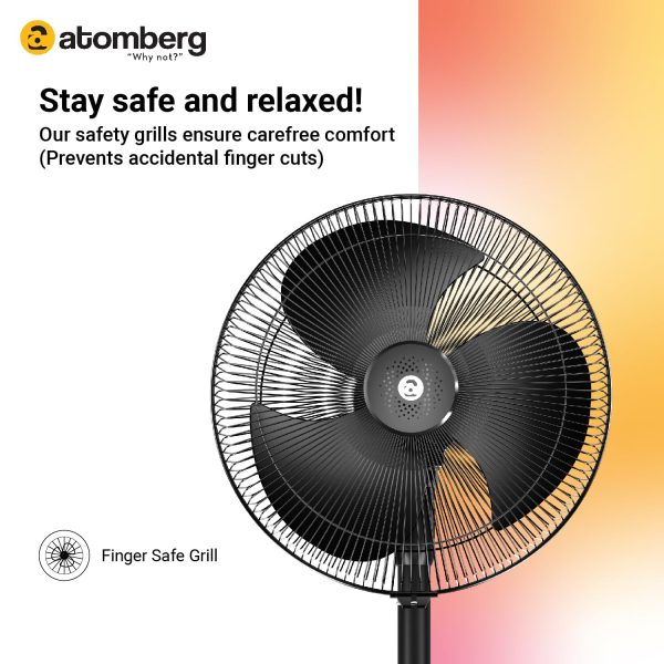Atomberg Renesa 400, 16 Inch BLDC Pedestal Fan with LED Light, Remote for Oscillation With Timer, Digital Display, Black