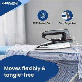 Bajaj DX2, 600 Watt Dry Iron with Advance Soleplate, Anti Bacterial Coating and Cord Organizer, Black