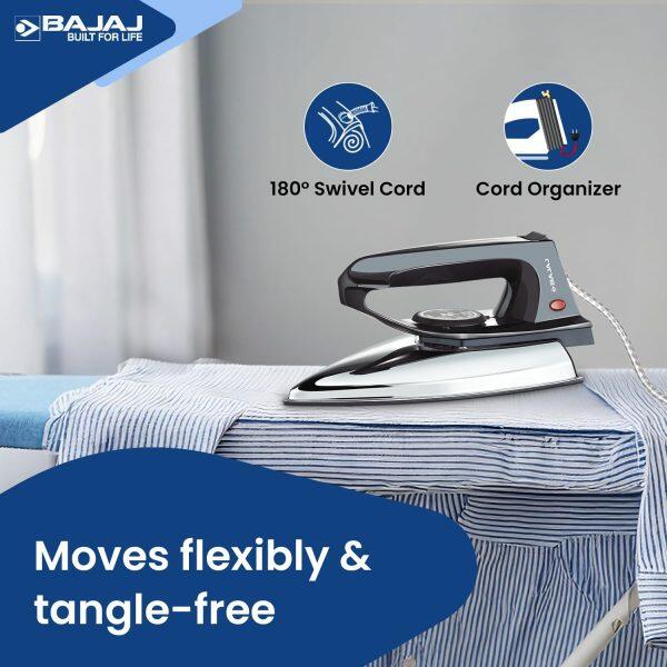 Bajaj DX2, 600 Watt Dry Iron with Advance Soleplate, Anti Bacterial Coating and Cord Organizer, Black
