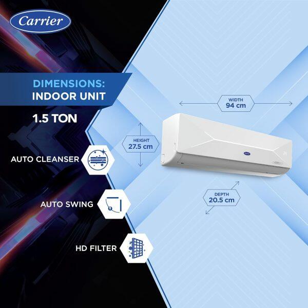 Carrier 18K 5S Xcel 1.5 Ton 5 Star Inverter AC with Wi-Fi & 6-in-1 Convertible, White